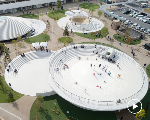 nendo's first public space features stepped saucers that reference ancient japanese tombs