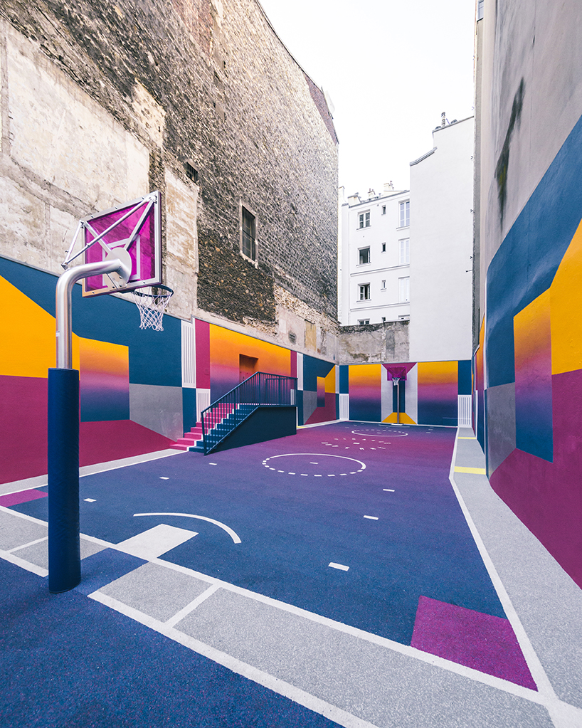 paris' pigalle basketball court canvassed in a gradient of smooth