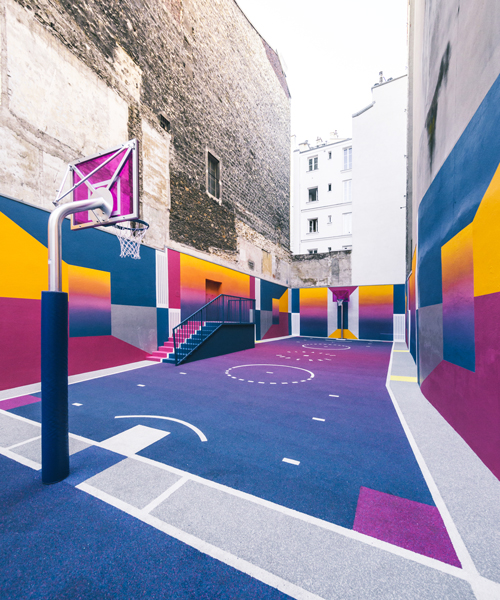 paris' pigalle basketball court canvassed in a gradient of smooth, iridescent hues