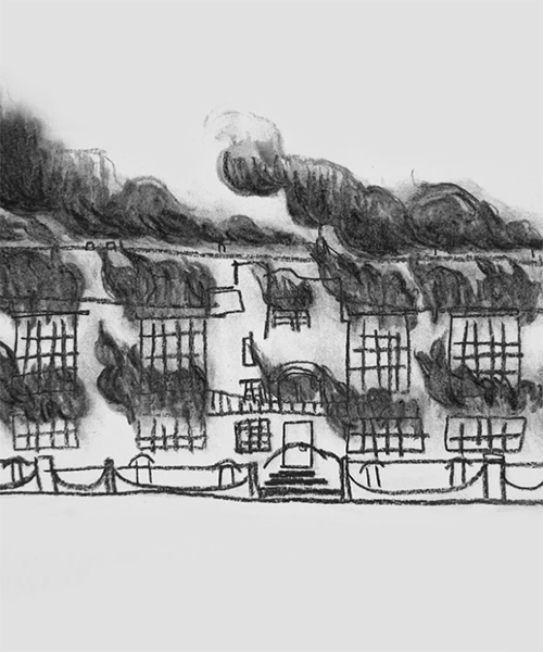 sharon liu pays tribute to the macintosh building fire with sketches made of ash