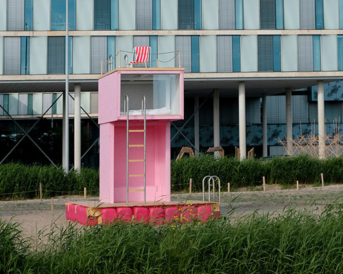 satirical lifeguard structure 'waiting for water' addresses the severity of climate change