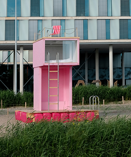 satirical lifeguard structure 'waiting for water' addresses the severity of climate change