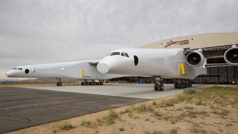 the stratolaunch, world's largest plane, emerges from hangar for first time