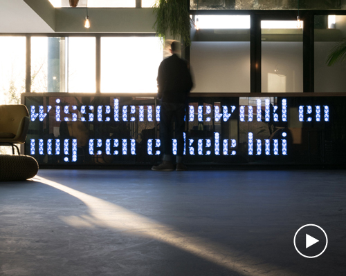 nimma hotel's reception desk is an LED panel displaying real-time news in a modular typeface
