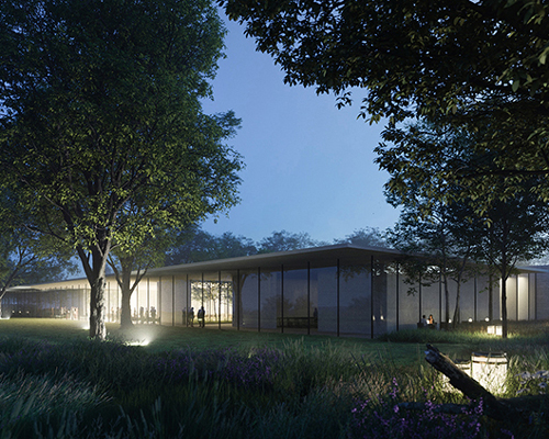 trahan architects nestles glass-clad aurora event center in upstate new york