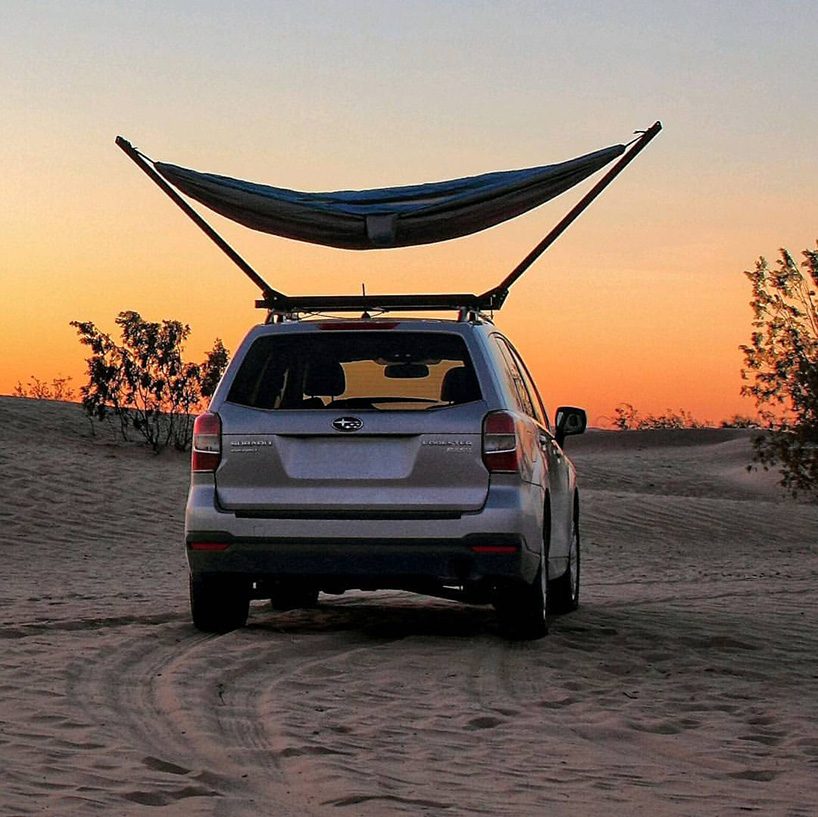 the trailnest hammock attaches to your roof bars for sleeping