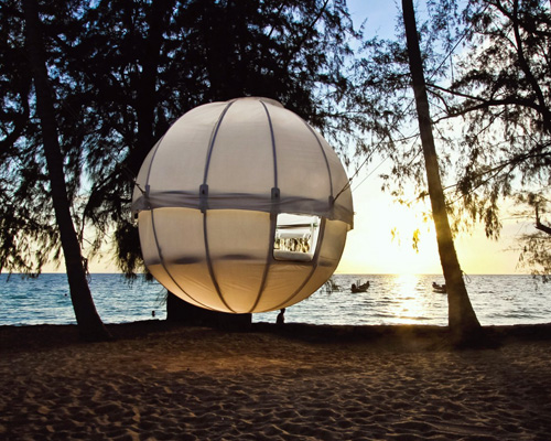 cocoon tree suspends campers above the ground in a private sphere