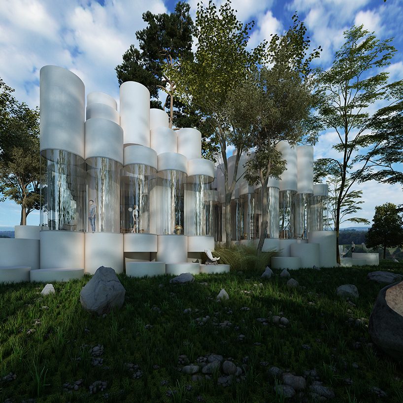 the cylinder house nestles between the forests near lyon
