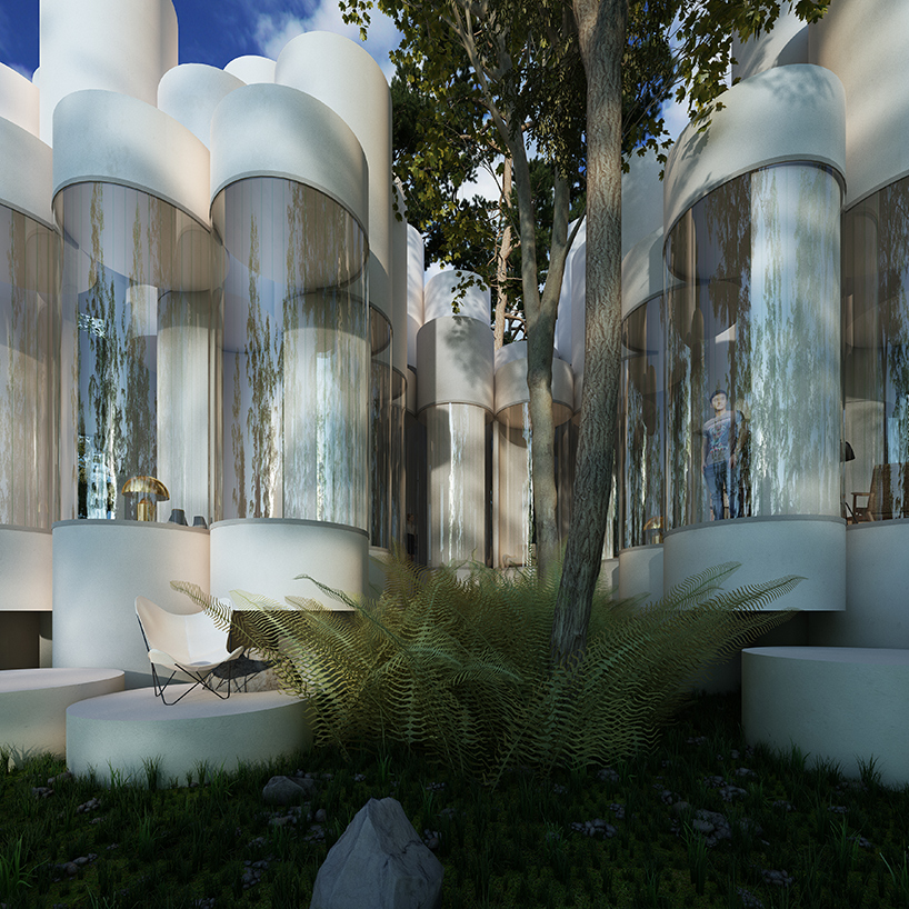 the cylinder house nestles between the forests near lyon
