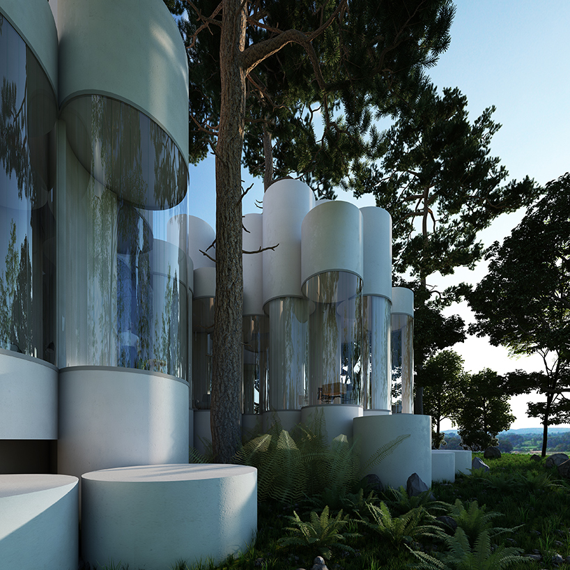 the cylinder house nestles between the forests near lyon