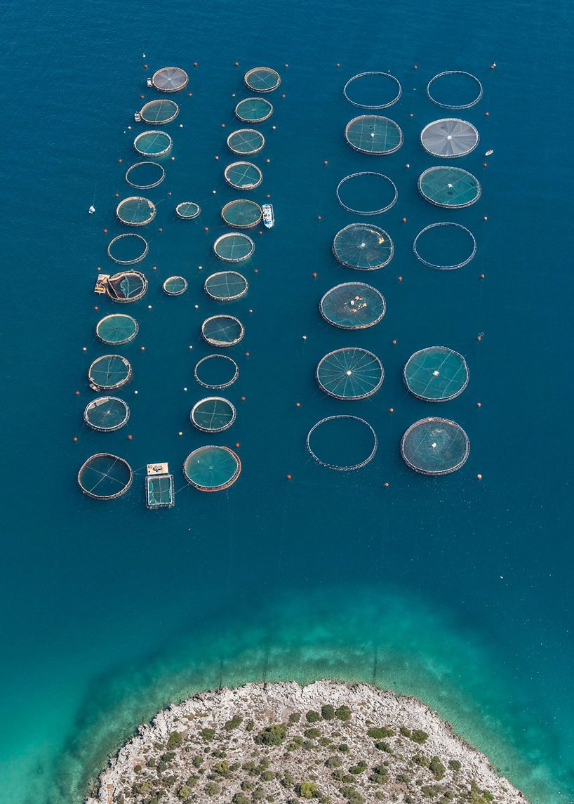 bernhard lang's aerial perspectives of fish farms resemble microscopic studies