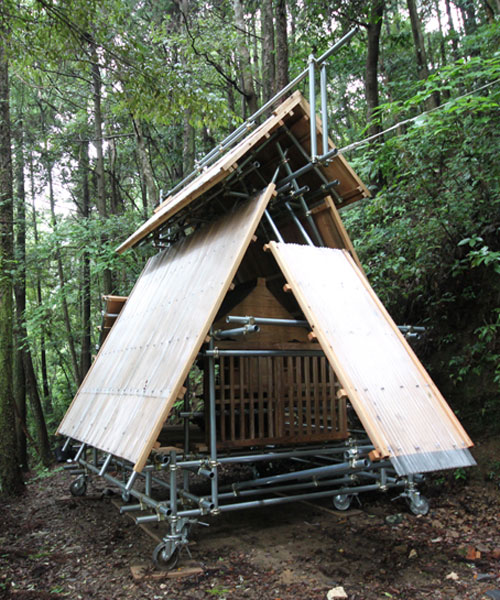kikuma watanabe designs a movable wooden shinto shrine in the mountains of kochi
