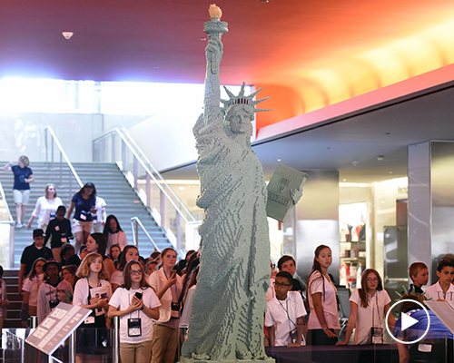 9 foot LEGO statue of liberty greets visitors into national museum of american history