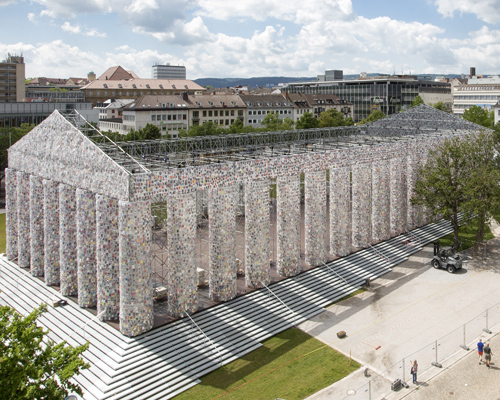marta minujín builds full-scale parthenon replica from 100,000 banned books