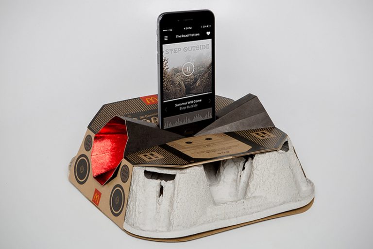 mcdonald's metamorphoses cup holder into recyclable boombox