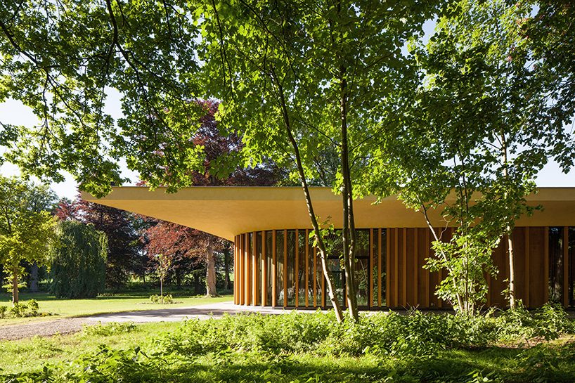 oversize roof tops mecanoo’s st. gerlach pavilion on dutch country estate