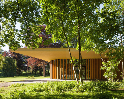 oversize roof tops mecanoo’s st. gerlach pavilion on dutch country estate