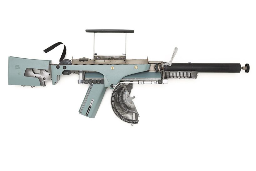 typewriter guns by eric nado play upon a war of words