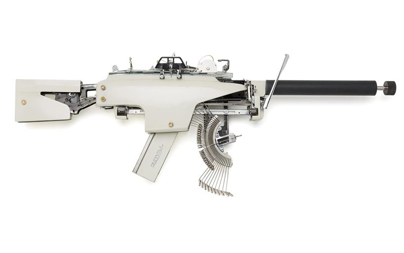 typewriter guns by eric nado play upon a war of words