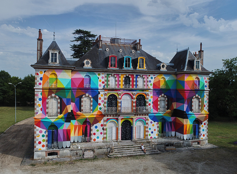 Okuda San Miguel Canvasses 19th Century Castle With Mirrored Skulls