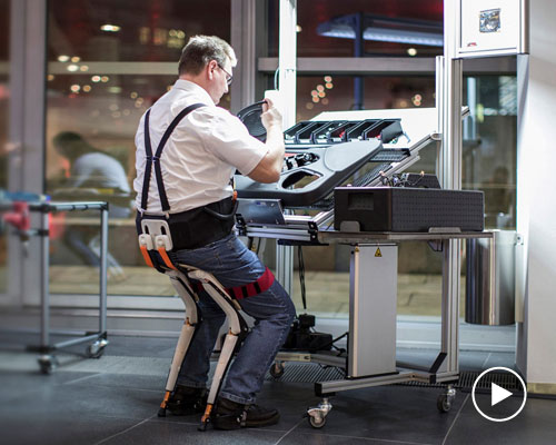 chairless chair supports factory workers with an exo-skeleton structure
