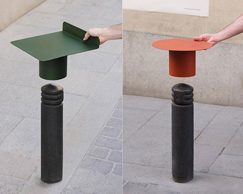 teratoma productions transforms generic bollards into functional street furniture