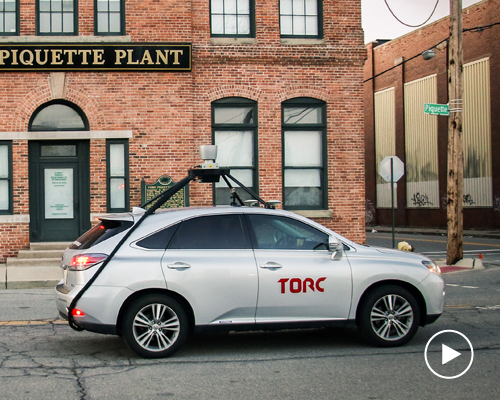 vehicle with torc self-driving system for consumer cars travels to detroit and back