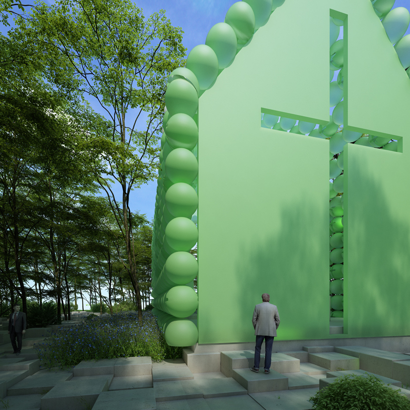 town and concrete's green chapel in the woods is made of spheres