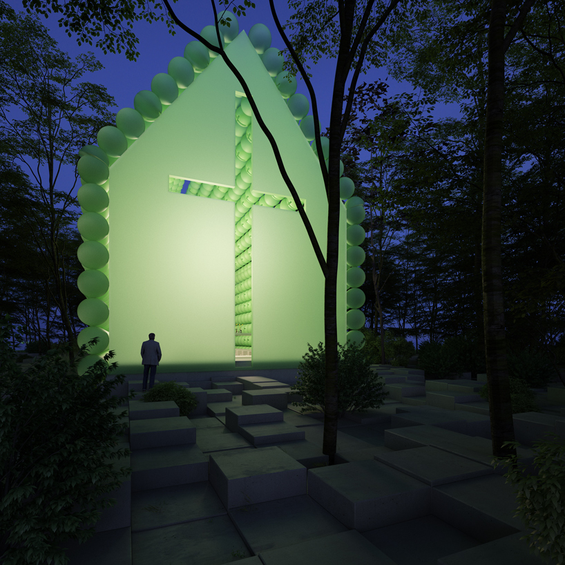 town and concrete's green chapel in the woods is made of spheres