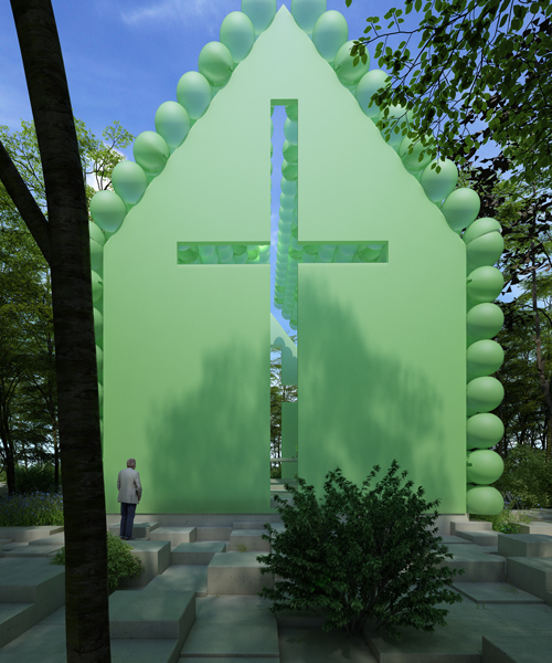 town and concrete's green chapel in the woods is made of spheres