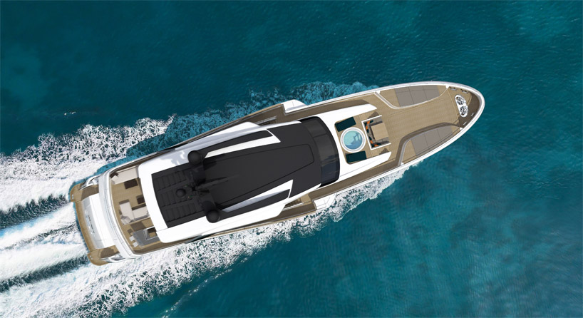 sporty-styled wider 130 yacht sails with waterside beach club