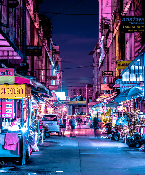 xavier portela travels to bangkok, thailand, illuminating the city's bustling street life