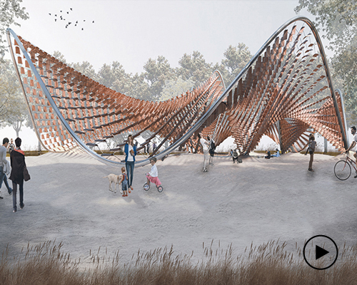 chilean BASE studio's flocking tejas enables curiosity in its geometrically complex structure