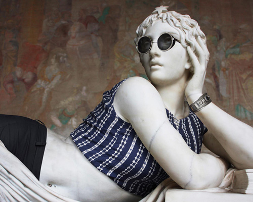 hipsters in stone: léo caillard dresses classical figures in fashionable garb