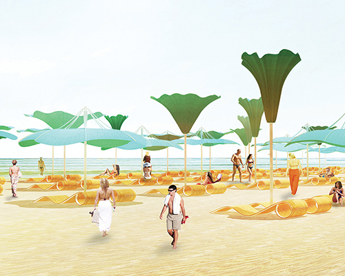 kim min jae architects proposes shape-shifting flower parasols for beach dwellers