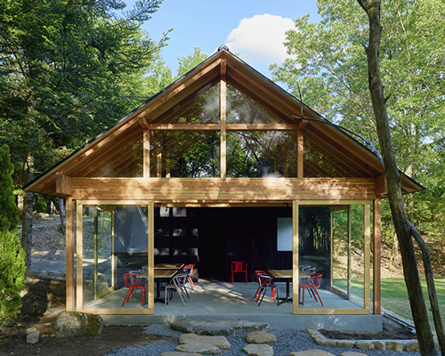 mori no terrace designs a subtle cafe amongst a luscious green campsite in osaka