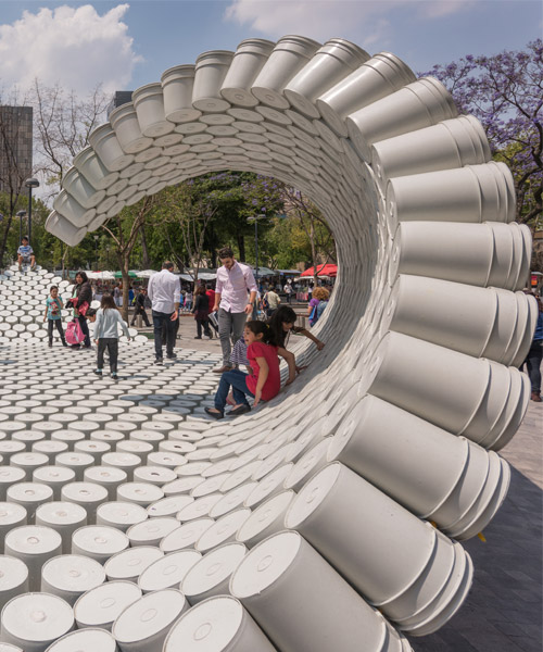 wave of buckets floods mextropolis architecture festival in mexico city