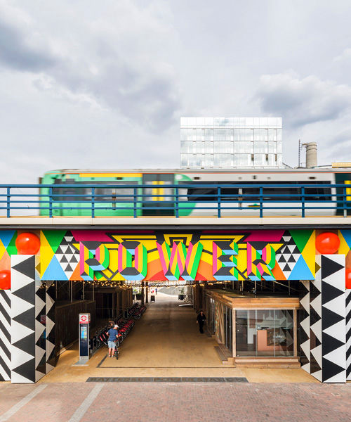 morag myerscough's 'POWER' boldly welcomes battersea power station visitors