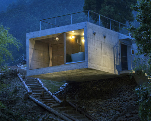 masato sekiya embeds a contemporary japanese fishing cabin into the tens riverbank in nara