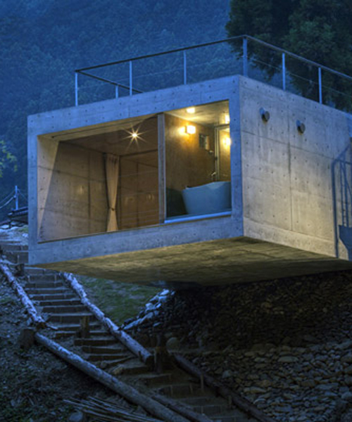 masato sekiya embeds a contemporary japanese fishing cabin into the tens riverbank in nara