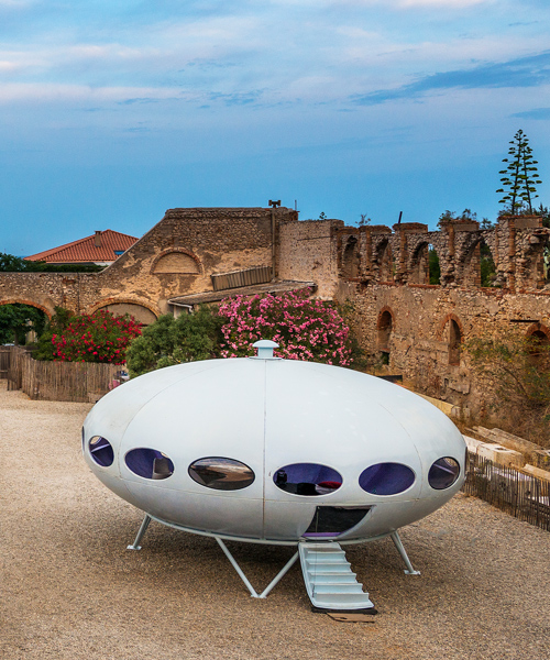 futuristic micro-homes land in marseille for 'utopie plastic' exhibition amid stone ruins