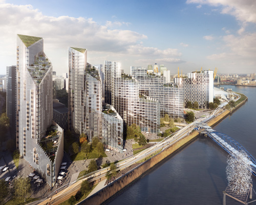 SOM envisions waterfront towers with cascading terraces for london's greenwich peninsula