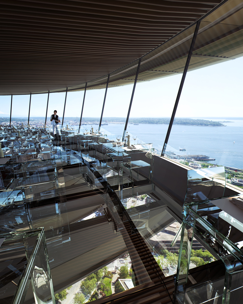 Seattle Space Needle Includes Glass Floors For Dining Experience At 500   Kundig Seattle Space Needle Restaurant Designboom 03 