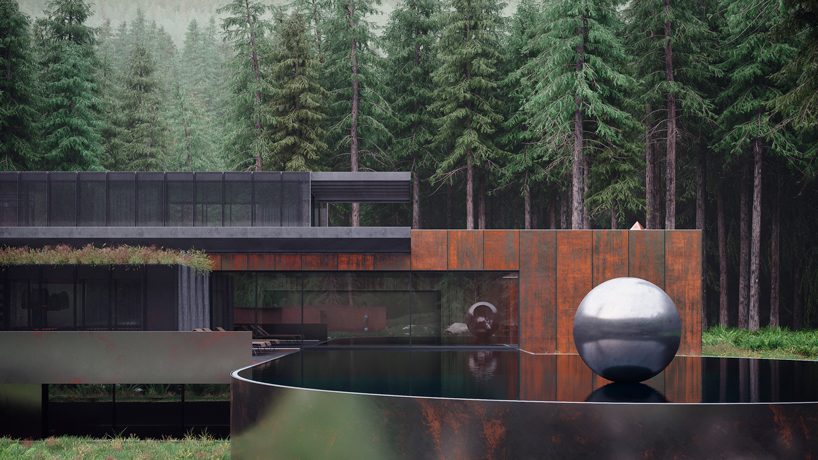 sergey makhno embeds corten steel house deep within ukranian forest