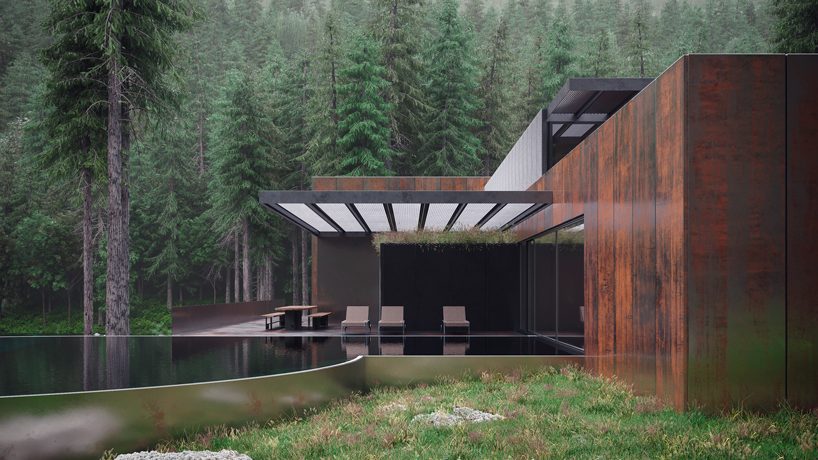 sergey makhno embeds corten steel house deep within ukranian forest