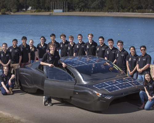 electric automobile on the road to compete in 3000 km solar race