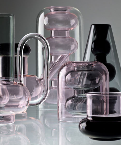 tom dixon's glass BUMP collection exudes pink + smoky black hues at maison & objet