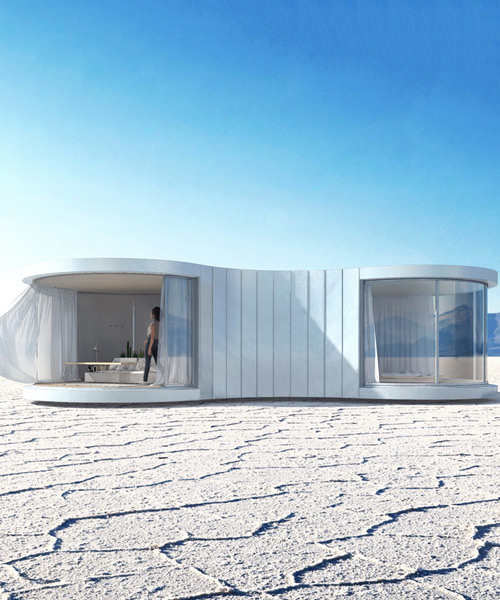 lumishell, the prefab peanut-shaped dwelling, provides living space in harsh environments