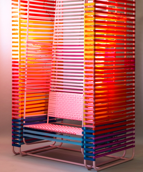 kevin hviid x GANNI develop swinging chair made of 600 multi-colored nylon bands