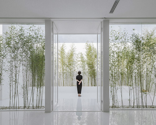v studio's rooftop bamboo garden sits atop a busy chinese shopping mall